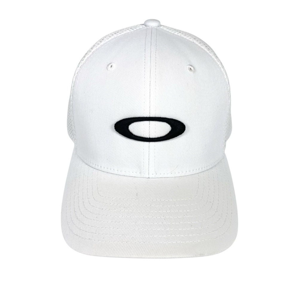 Oakley Halffice White Mesh Flexfit Hat Cap S/M Large O Logo Golf